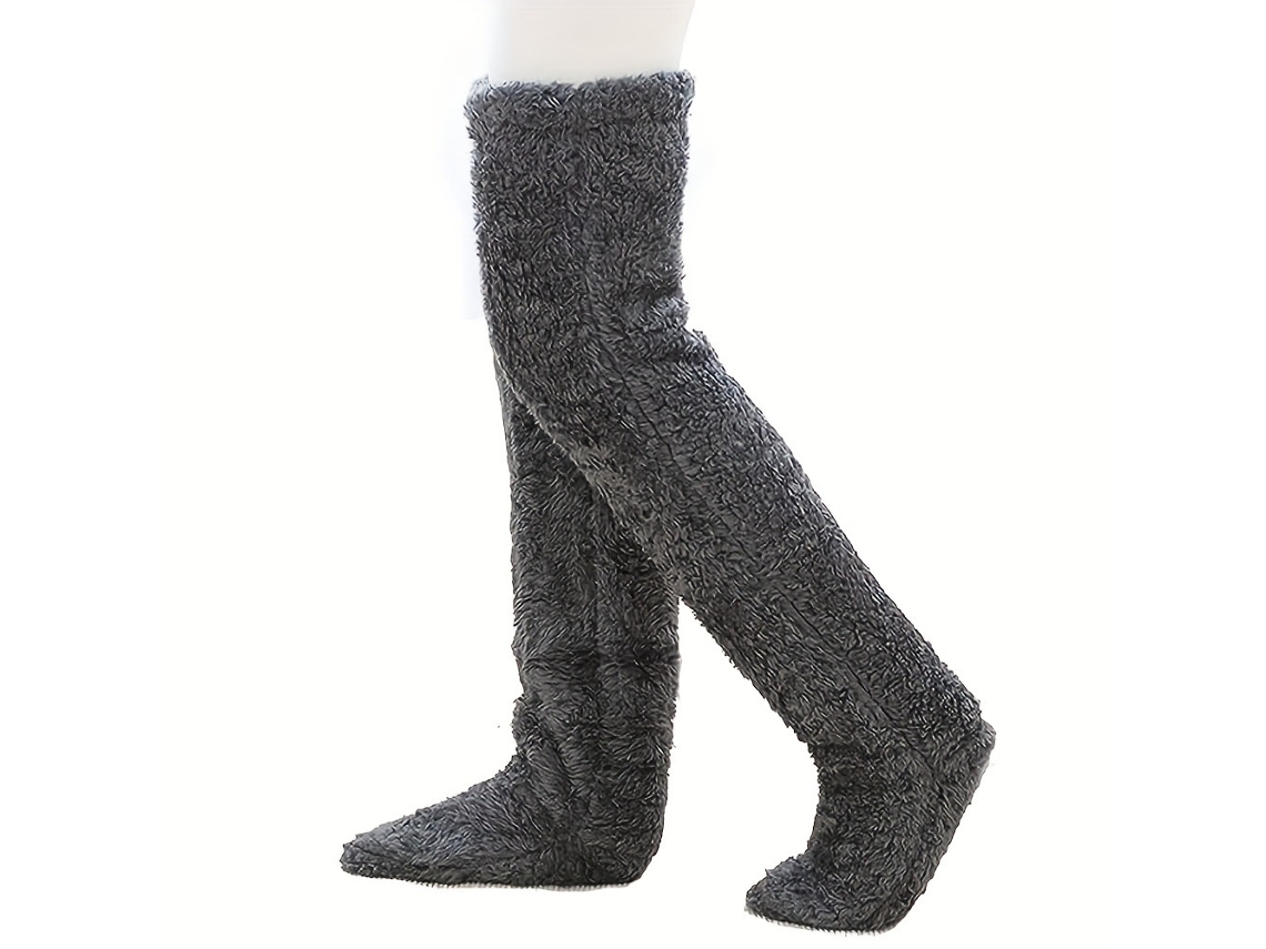 Calcetines hasta la rodilla, calcetines altos y cálidos para el invierno, calentadores de piernas suaves y cálidos (gris oscuro) Cuich