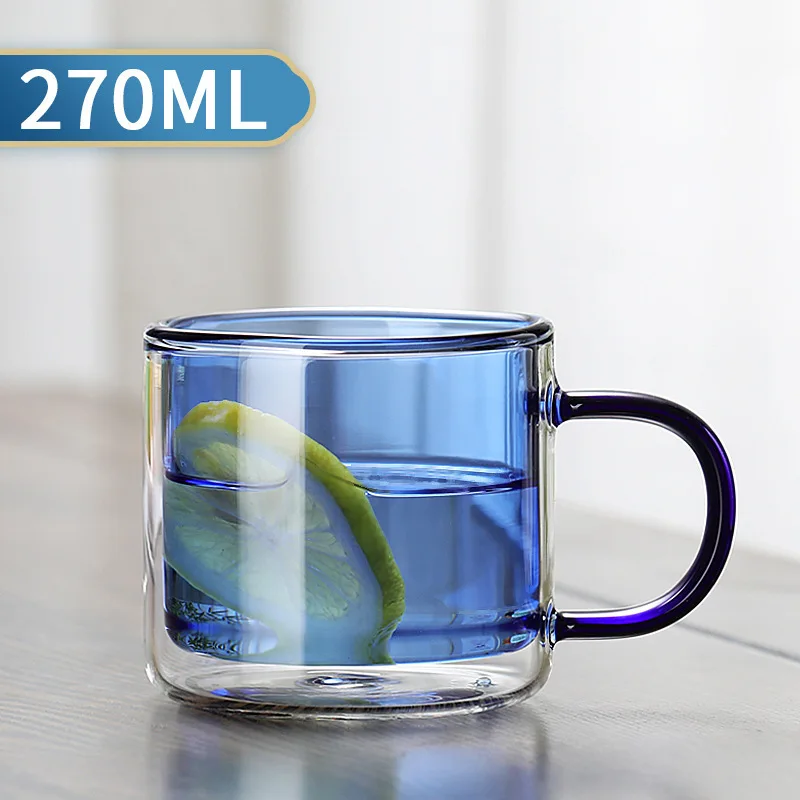 Taza De Vidrio De Doble Pared Con Aislamiento Térmico (azul, 270 Ml), Taza De Espresso Transparente