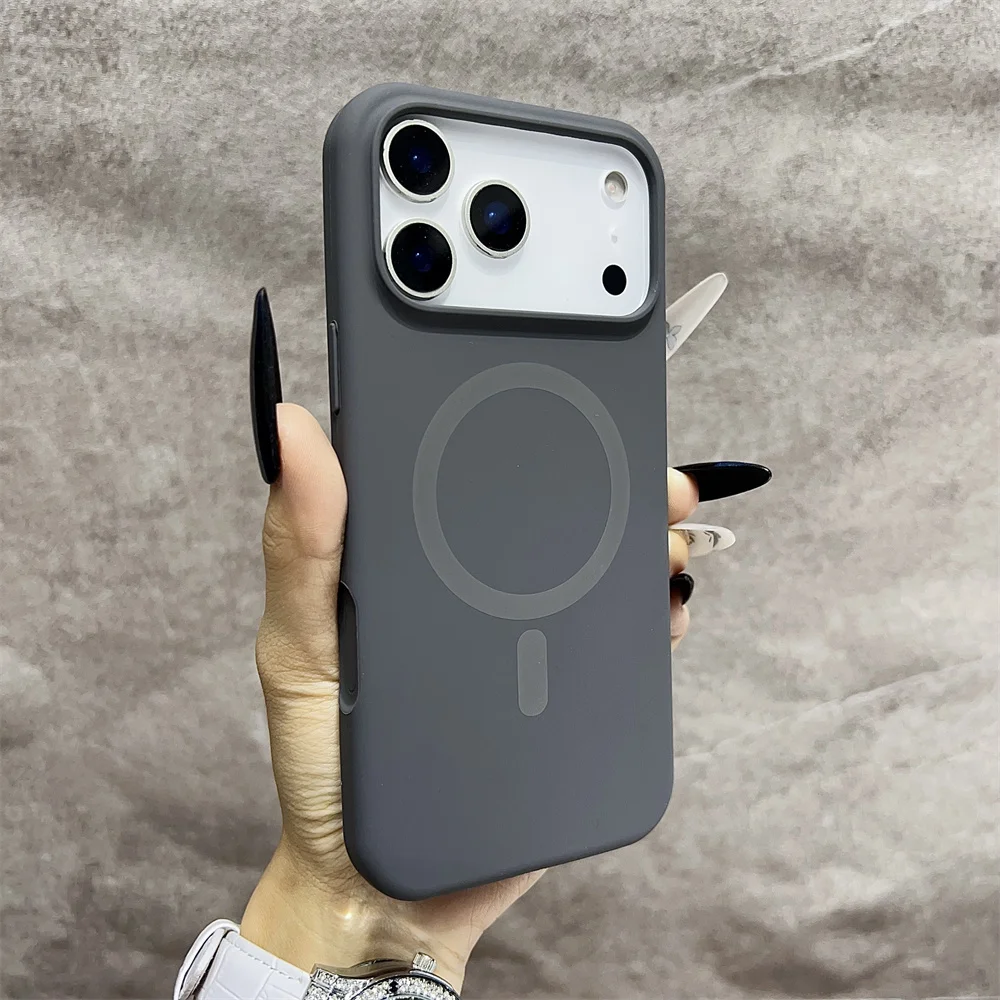 (iphone 17, Gris) Funda Protectora Magnética Magsafe Para Iphone, Fabricada En Silicona.