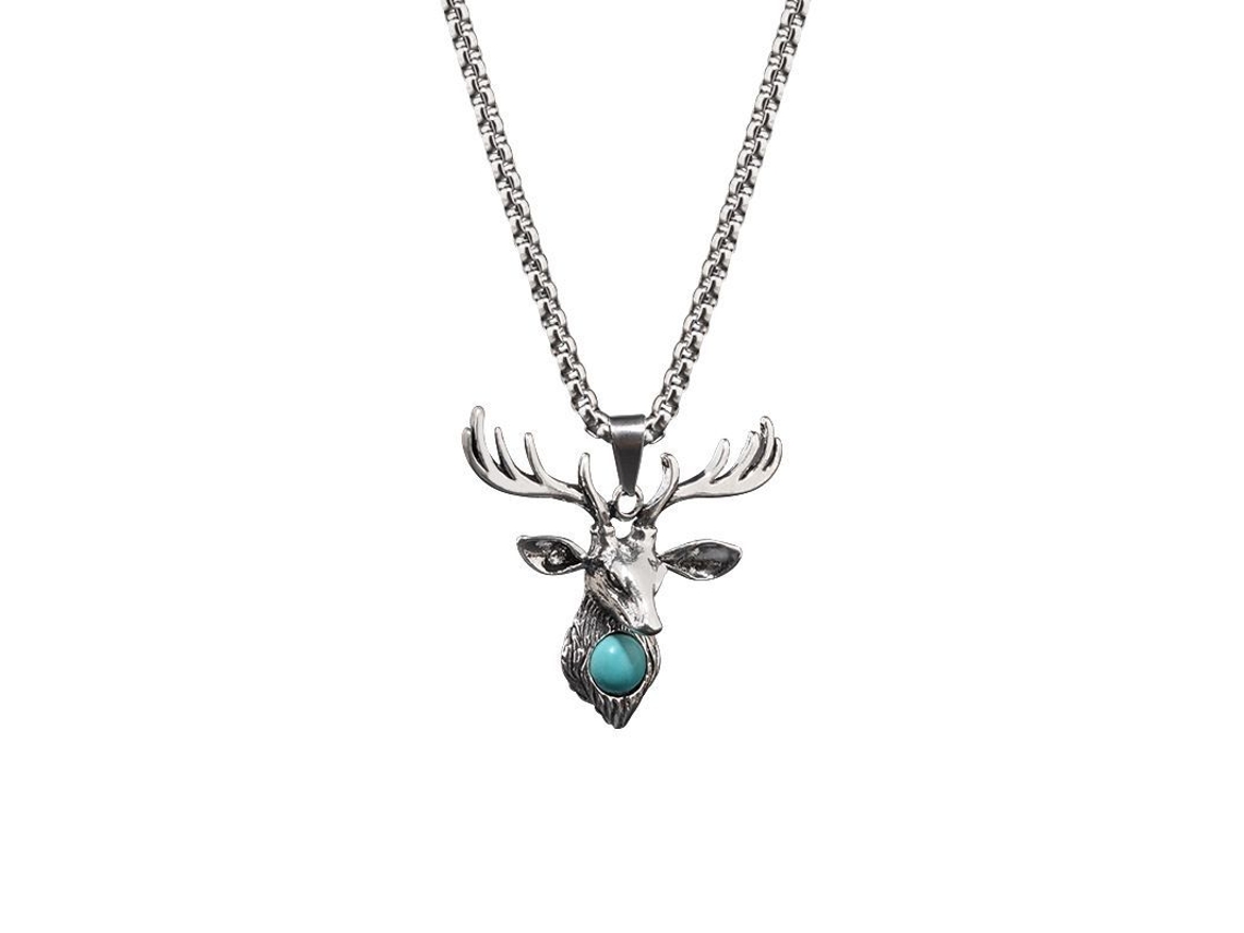 2026-colgante De Rena Para Hombres, Collar De Acero Inoxidable Con Piedra Turquesa, Antler Vintage