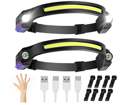 Bisbisous VIGA EUROPE Linterna Frontal 2 Paquetes 6 Modos Sensor de Movimiento 230 Grados Vista Amplia Ipx4 Linterna Frontal Led Regalo Manos Libres