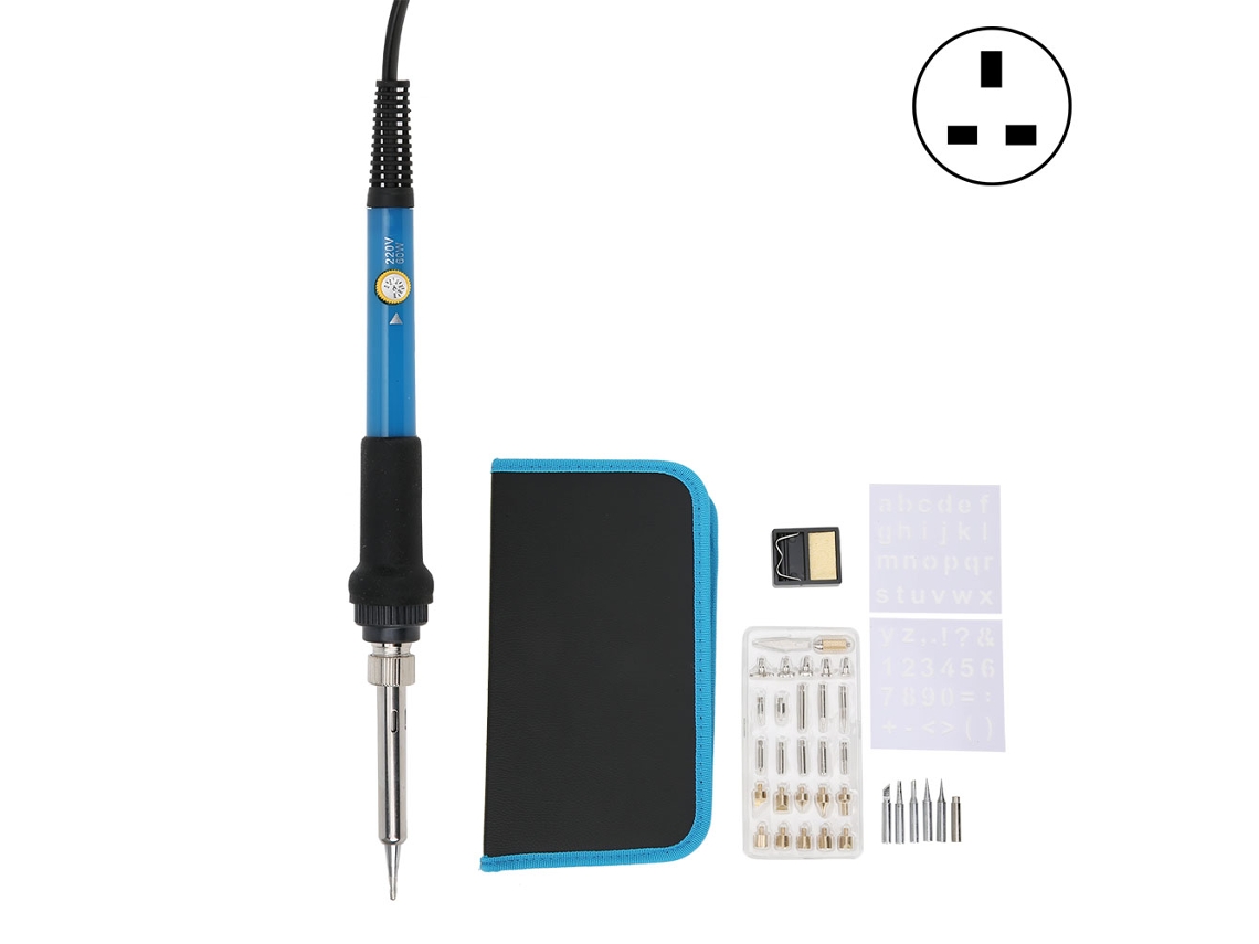Juego de soldador eléctrico de 60 W con lápiz para pirograbado y grabado en madera, enchufe británico, 220 V CA.