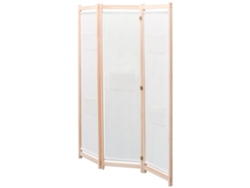 Biombo/separador de ambientes con 3 paneles, 120x170x4 cm, tela color crema.