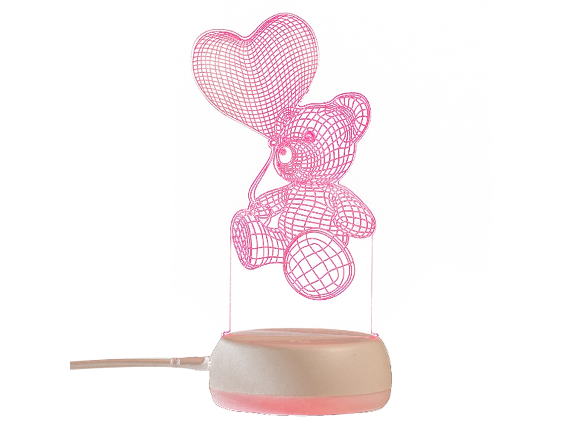 Luz Noturna 3D - Toque Brillante En Base - Urso De Balão JEIIBRZUI