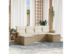 Conjunto de sofá de jardín de 6 piezas con cojines, mimbre sintético beige, Dkd Home Decor