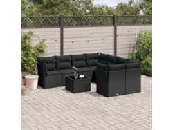 Conjunto de sofá de jardín de 9 piezas con cojines, ratán negro, Dkd Home Decor