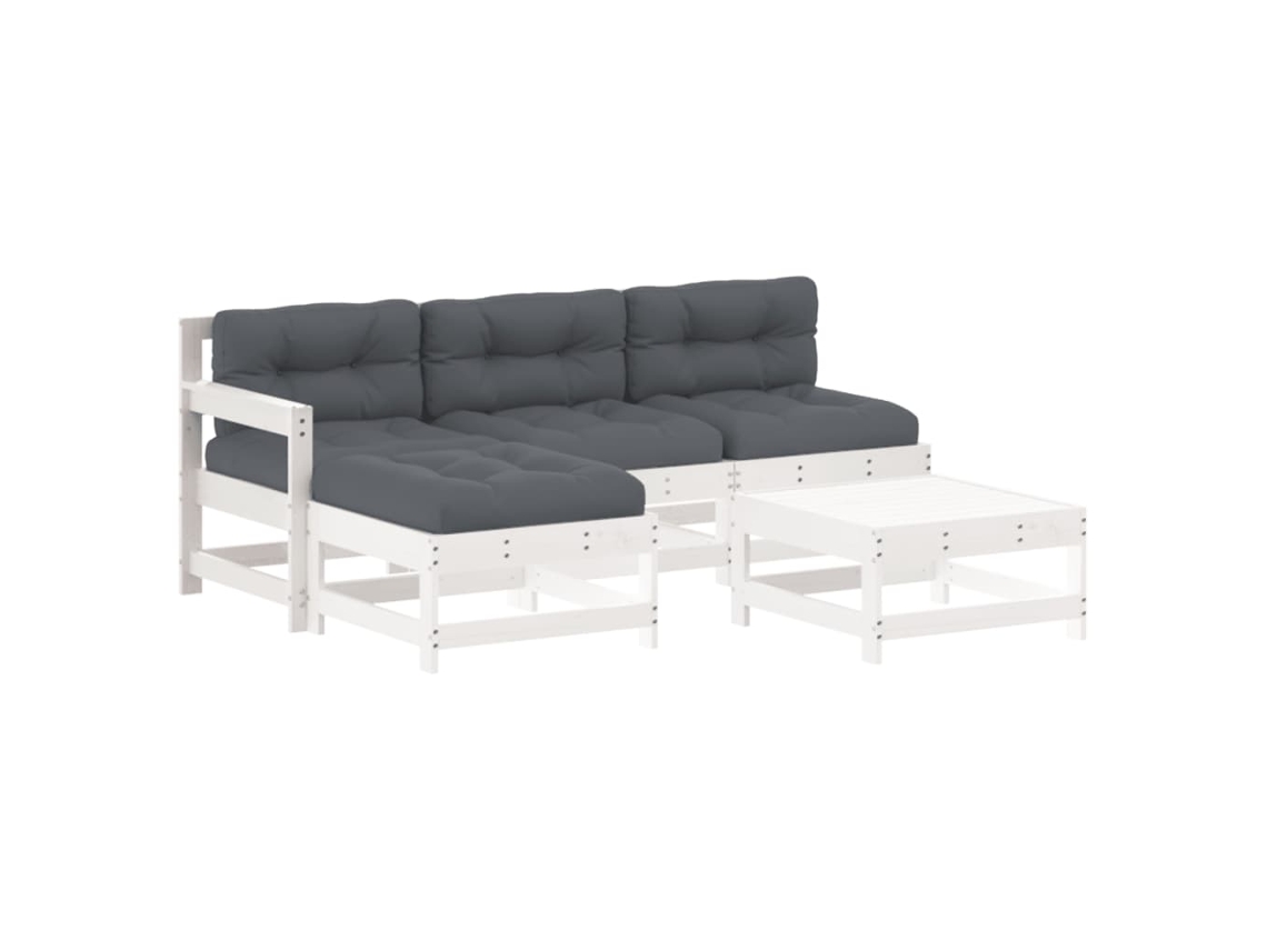 Maison Exclusive - Juego De Muebles Jardín 5 Piezas Y Cojines Madera Maciza Blanco