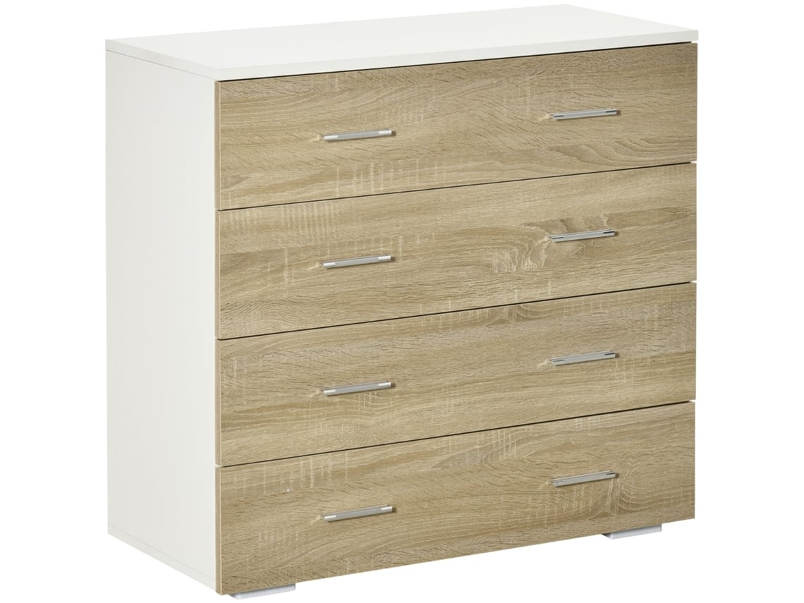 Cómoda de 4 cajones, diseño moderno, madera blanca.