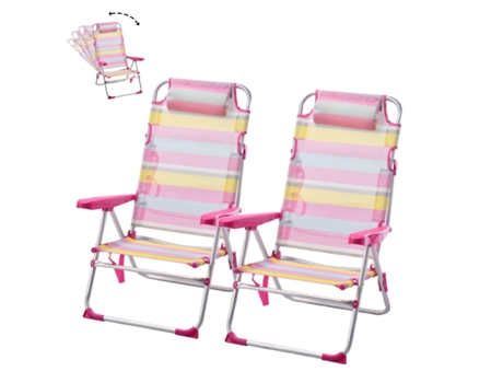 Pack de 2 Silla de Playa Plegable y Reclinable con Cojín de 5 Posiciones 57X31X62/101CM Raya Rosa SELEOK