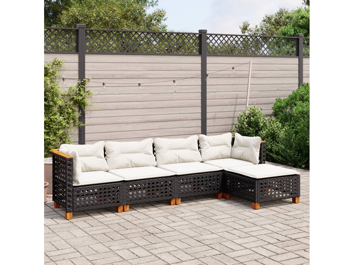 Conjunto de 5 Piezas de Sofás de Jardín con Cojines Mimbre Negro DKD Home Decor