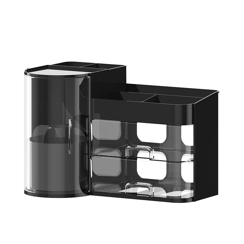 (negro) Porta Brochas De Maquillaje Giratorio Con Cajón