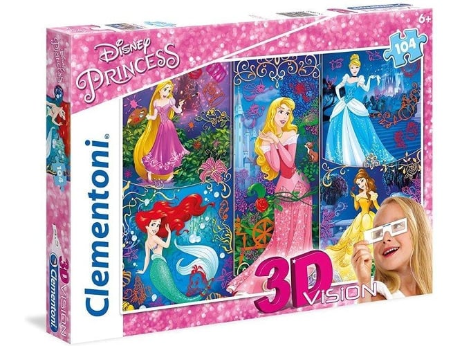 Puzzle 3D CLEMENTONI Princess (Con Gafas 3D - 104 piezas)