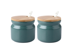 Tarros de Cerámica, Azucarero de Porcelana con Tapa de Madera y Cuchara, Estilo Retro 300ml, Ideal para Café, Cocina y Desayuno en Casa, Ve