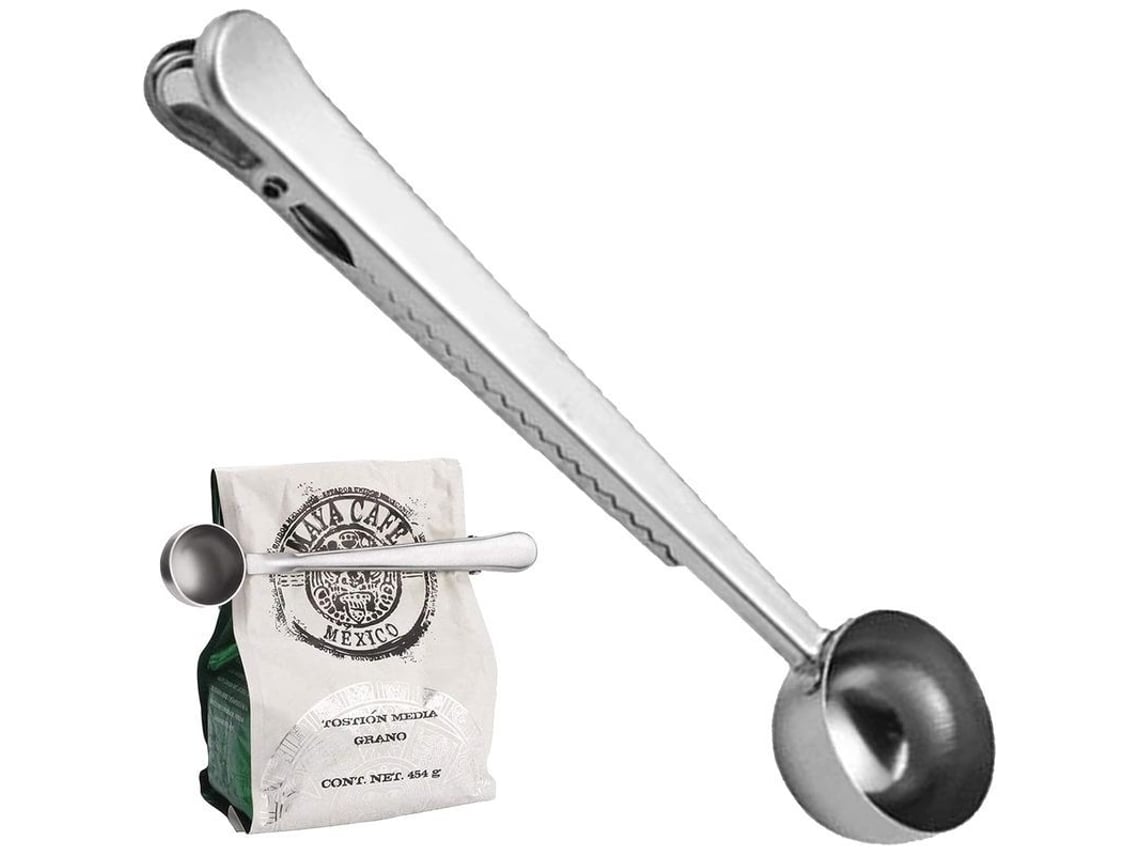 Cuchara medidora de café Rebe, 1 cuchara medidora, con clip para bolsas de café, de acero inoxidable para café molido y en grano, utensilio de cocina.