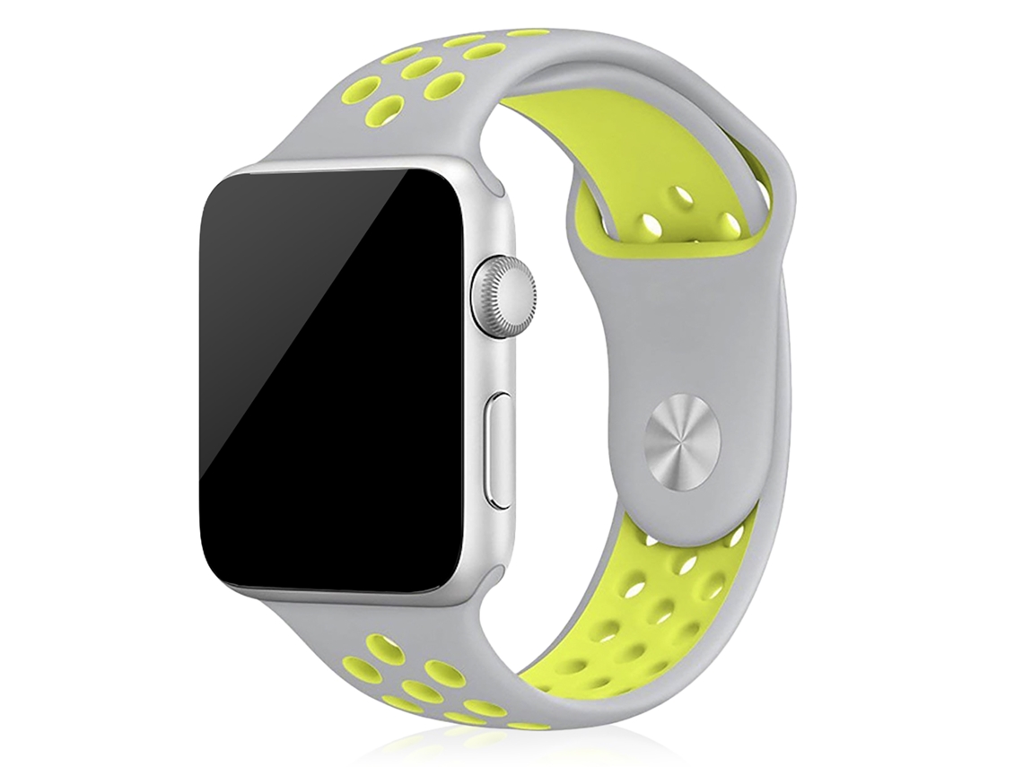 Correa deportiva de silicona compatible con Apple Watch de 42/44/45/49 mm. Talla S/M. 20 x 2 x 0,2 cm. Color gris.