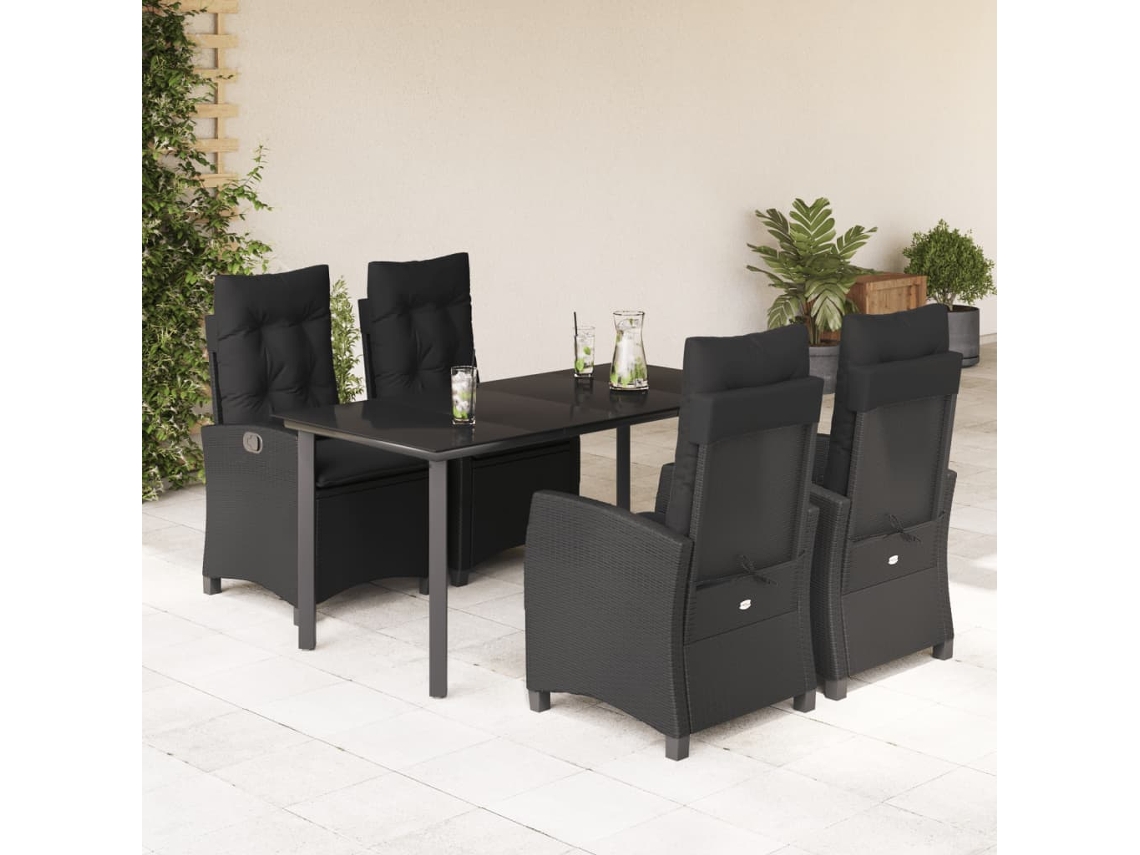 Juego de comedor de jardín de 5 piezas con cojines de mimbre negros de DKD Home Decor