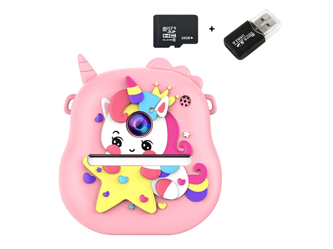 Cámara instantánea Chrui S8, cámara dual HD de 4800 W, pantalla IPS 2.0 con tarjeta de memoria de 32 GB (Unicornio rosa)
