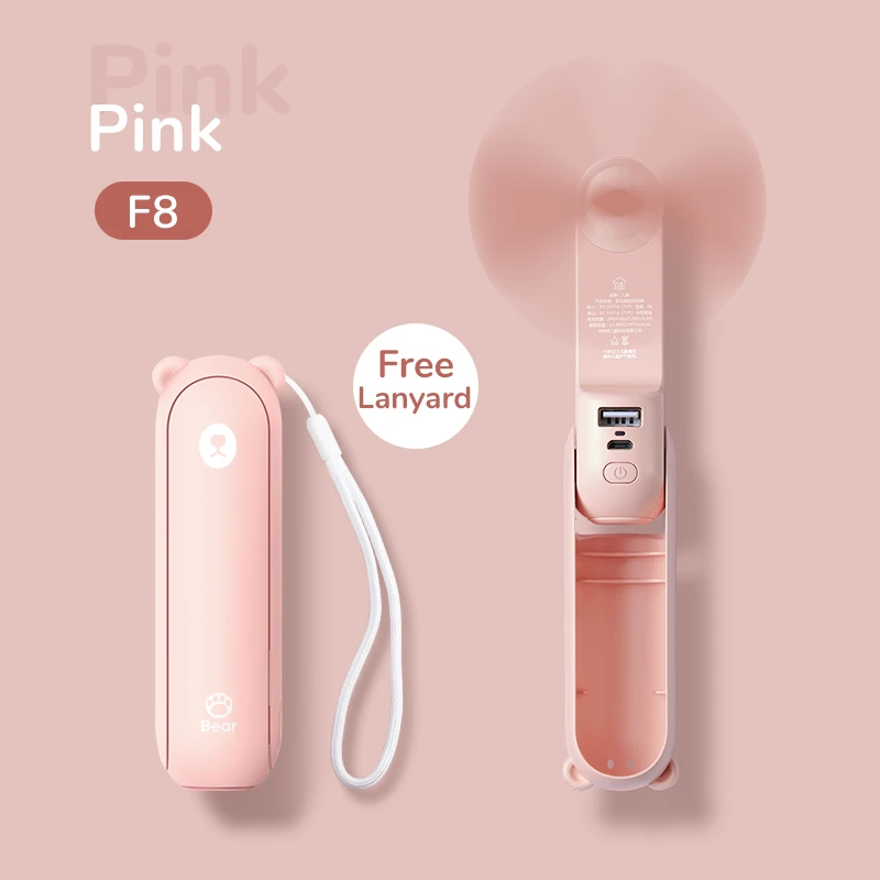 Ventilador Portátil Mini De Mano (2000 Mah, Rosa), Recargable Por Usb, Ventilador De Bolsillo 3 En 1.