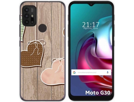 Carcasa Motorola Moto G10 / G30 TUMUNDOSMARTPHONE Corazones Madera Multicolor