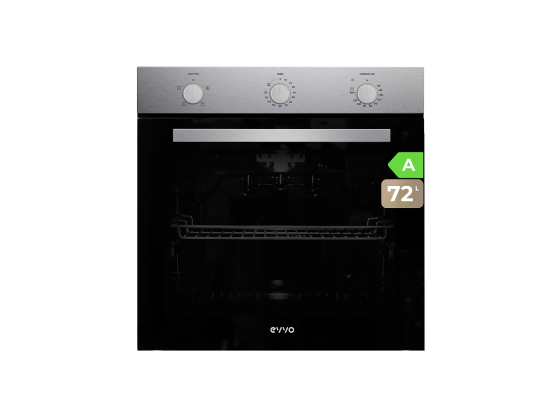 Evvo Horno Integrable H10, 72l, Clase A, 4 Programas, Grill, Temporizador, Mando Selector, Puerta Triple Cristal, Inox.
