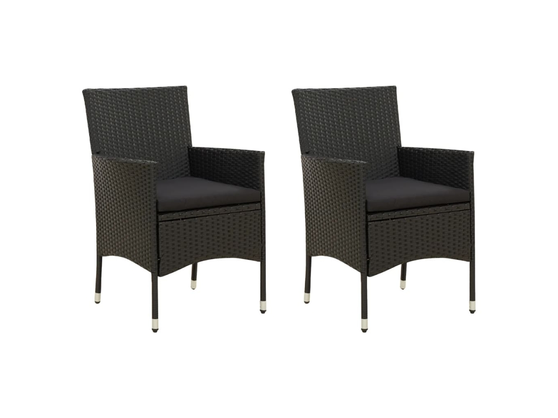 Sillas de jardín con cojines, 2 unidades, mimbre sintético negro, DKD HOME DECOR