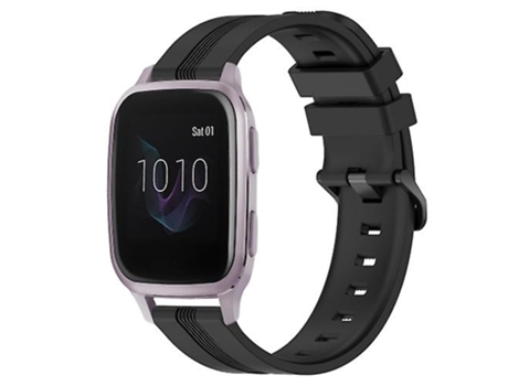 Correa De Reloj Inteligente Para Garmin Venu Sq, Banda De Reloj De Rayas Cóncavas De Silicona Negra De 20Mm VENISYMLIS