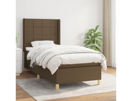 vidaXL Cama con somier y colchón 90x190 cm tela marrón oscuro