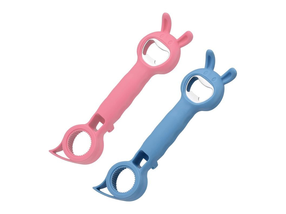 Abrelatas Y Abrebotellas De Acero Inoxidable 4 En 1, 2 Unidades (rosa, Azul)