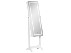 Joyero con tira de luz LED, cierre magnético, estantes y compartimentos, 46 x 36,5 x 151,5 cm, blanco.