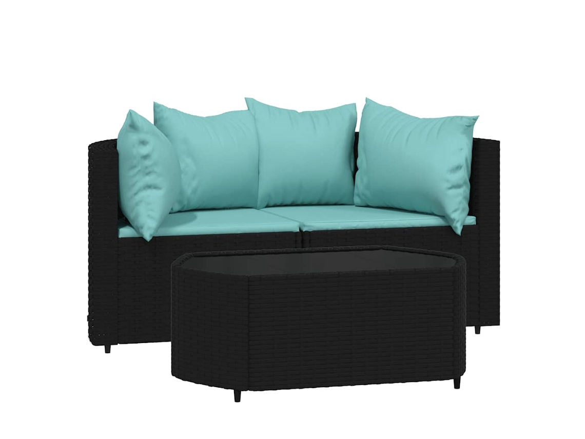 Maison Exclusive - Set De Muebles De Jardín 3 Pzas Y Cojines Ratán Sintético Negro