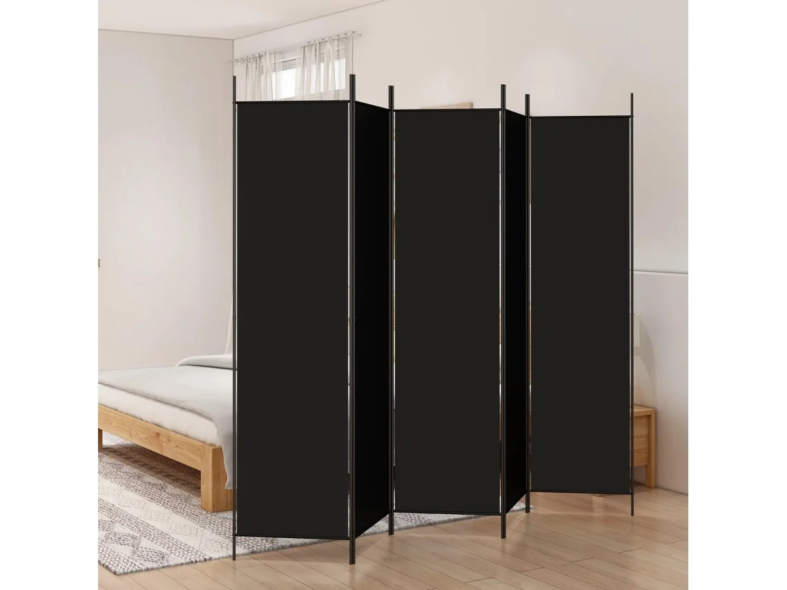 Separador de ambientes | Separador de ambientes de 5 paneles 250x200 cm en tela negra wsd707705 Adorável Casa