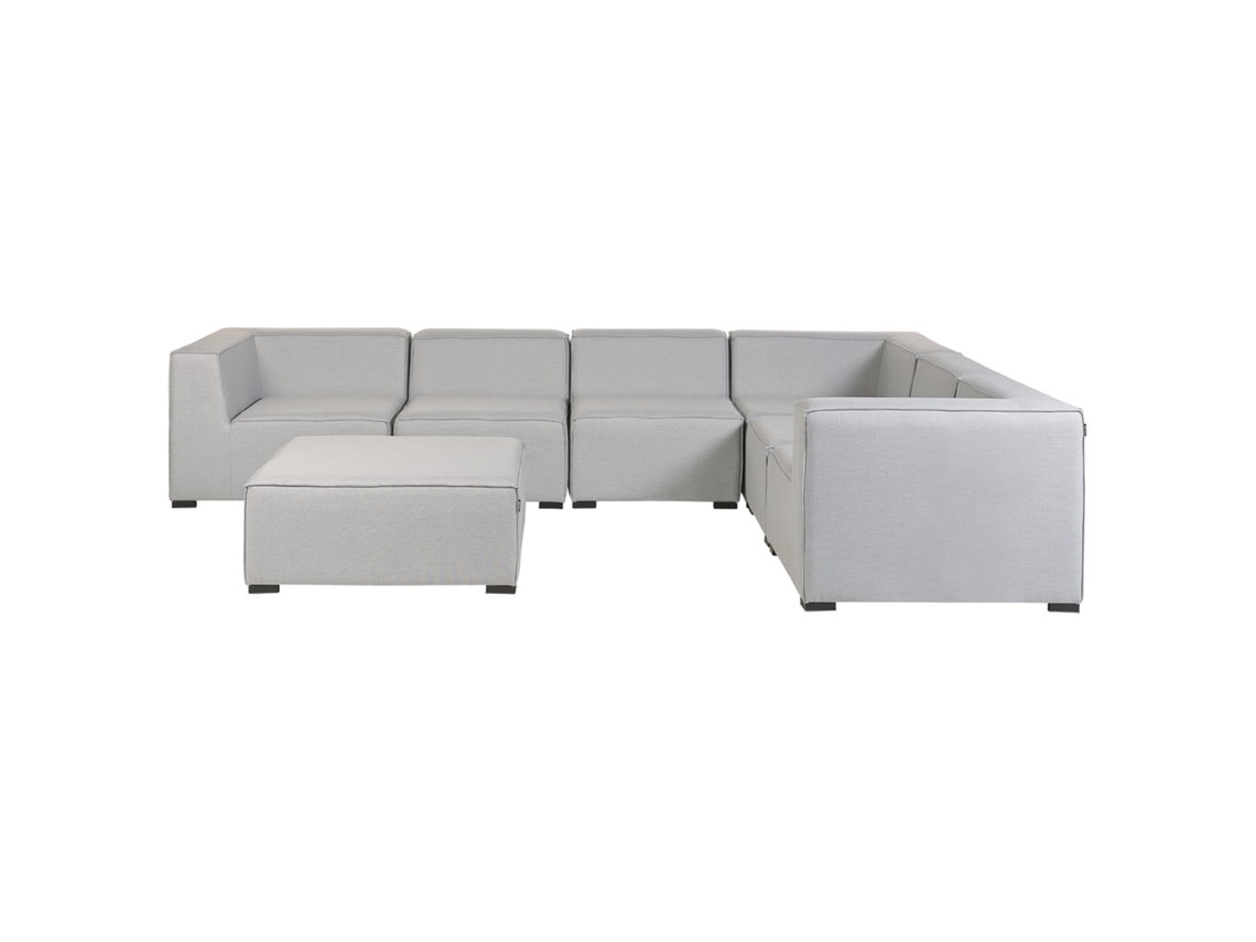 Sofá esquinero 7 plazas modular de poliéster gris claro/negro izquierdo con reposapiés BELIANI Arezzo