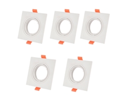 Pack x5 Foco Marco Cuadrado Orientable Empotrable en Techo para GU10 / MR16 Embellecedor Blanco Corte 75mm Ø90*93 * 45mm sin Led