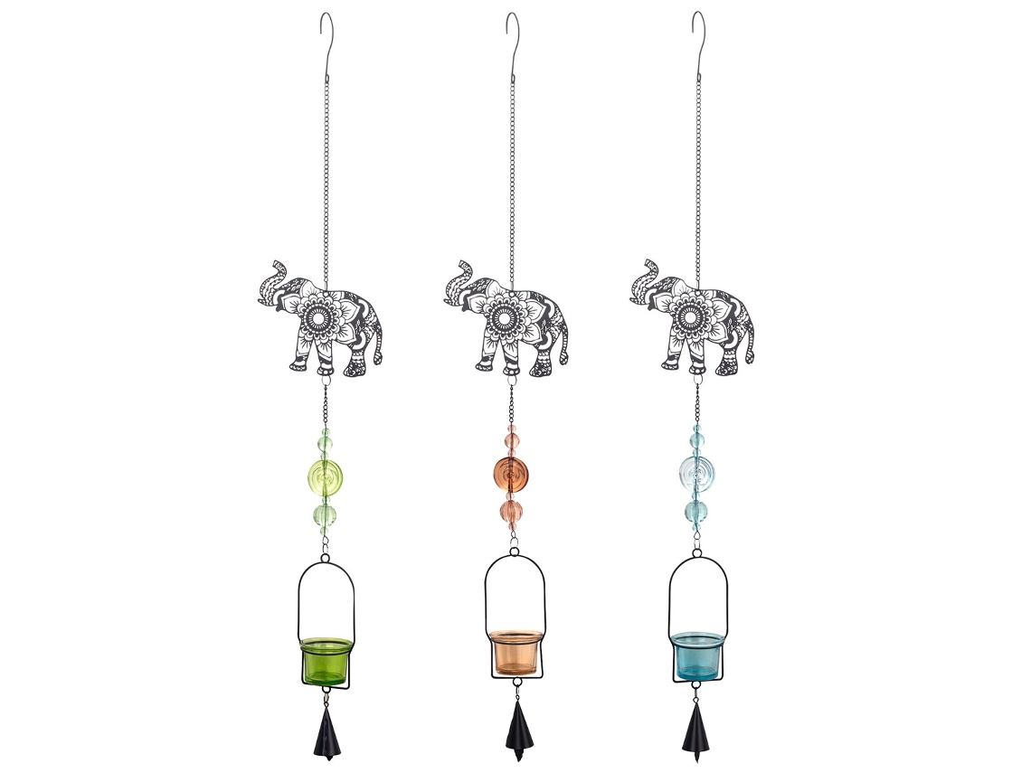 ORIGEN Home Decor - Colgante elefante Pack 3 Unidades Decoracion Colgantes Metal Negro - 85x6x14 cm