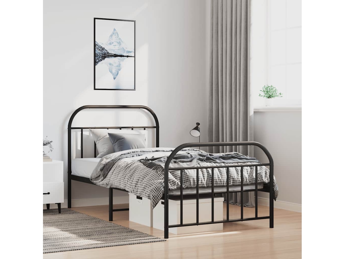 Estructura Cama Sin Colchón Con Estribo Metal Negro 100x190 Cm