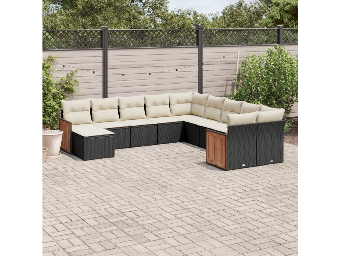 Conjunto de sofás de jardín de 11 piezas DKD Home Decor con cojines de mimbre negros