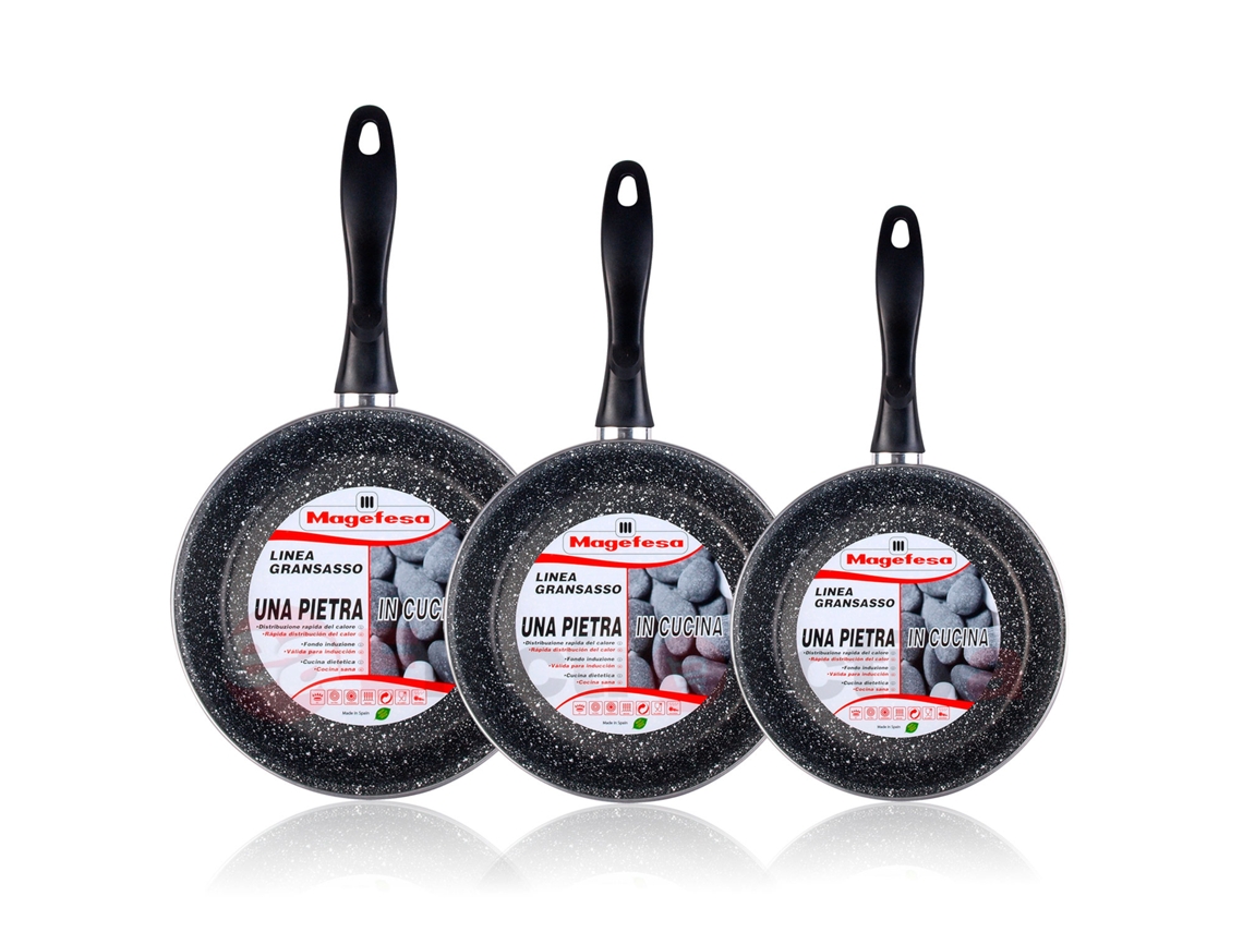 Sartenes de Inducción MAGEFESA Antiadherente (3 Un - 18-20-24 cm - Acero Vitrificado)