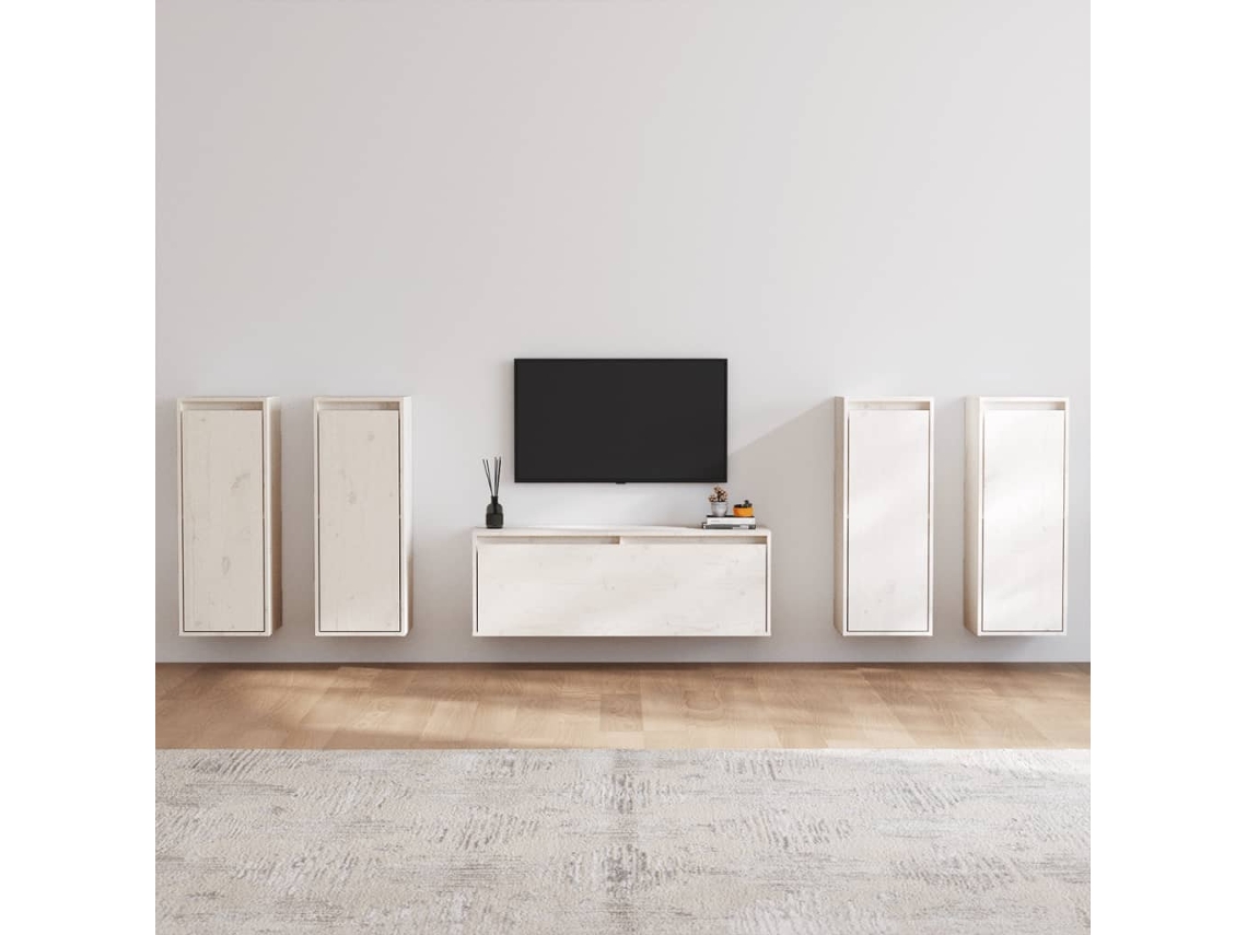 Mueble para TV de 5 piezas | Mueble para TV | Soporte para TV de madera maciza de pino blanco