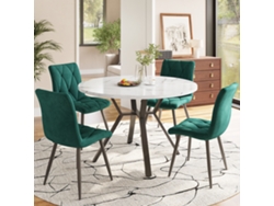 Conjunto Sala Jantar 5 Peças - Mesa Mármore E 4 Cadeiras Couro Verde - Preto E Branco