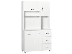 Armario De Cocina Con 4 Puertas 3 Cajones Estante Y Gran Tablero 100x39,5x183,5 Cm Blanco Multi Almacenaje Moderno Hogar