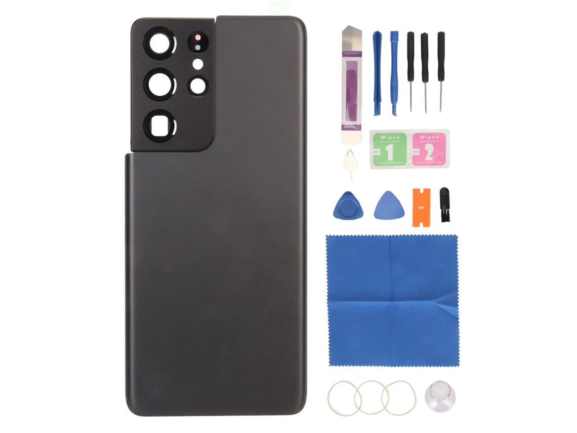 Cristal Trasero De Repuesto Con Marco De Cámara Y Cinta Adhesiva Preinstalada Para Galaxy S21 Ultra 5g Negro