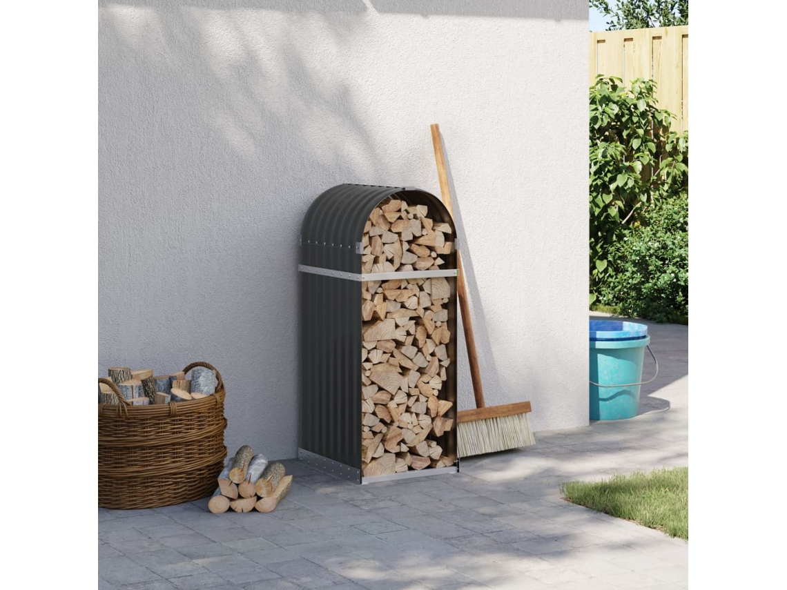 Leñero de acero galvanizado antracita de 40 x 45 x 100 cm LOVELY HOME