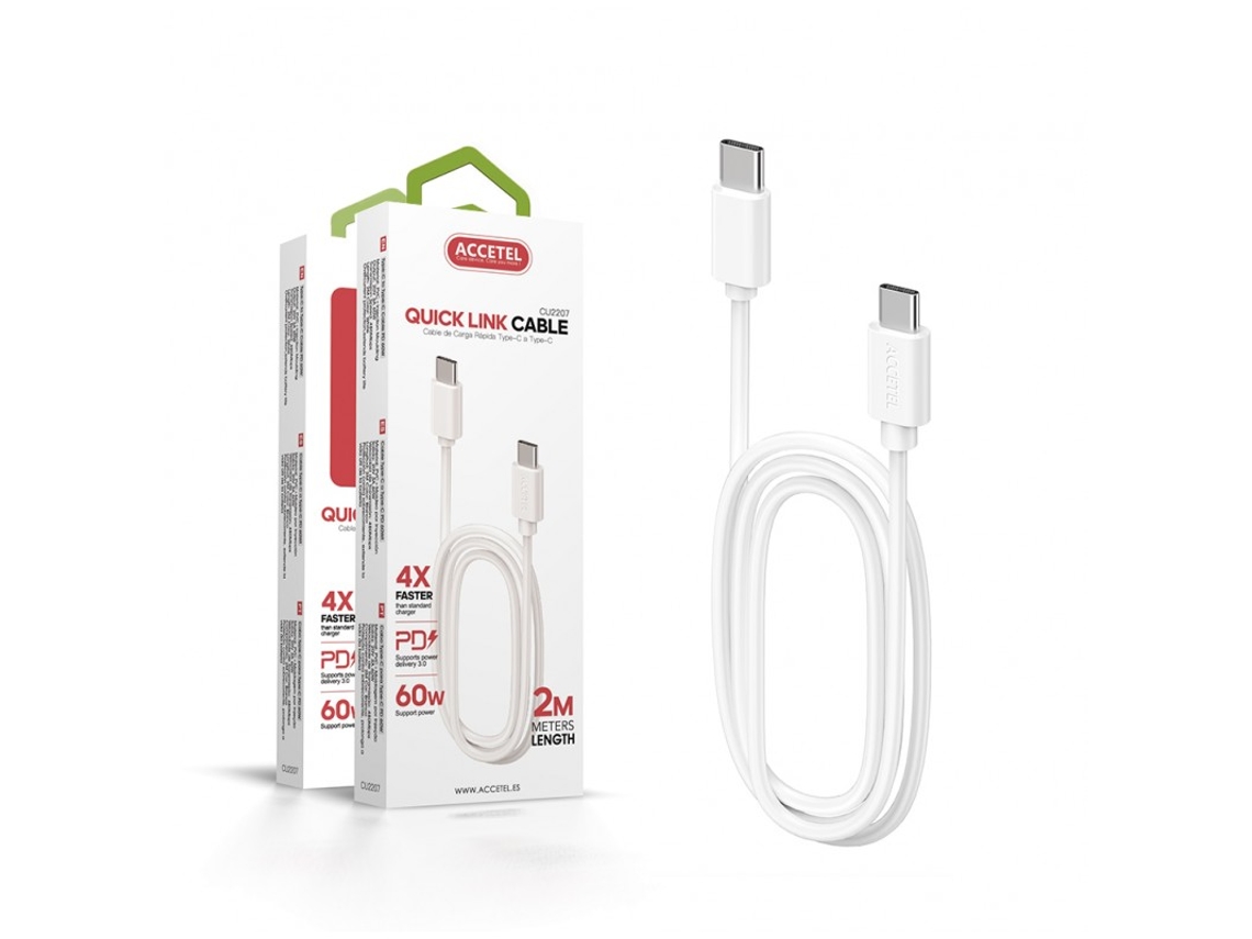 Cable PD Type-C CU-2207 4x Velocidade de Carga 2M. 3A 60W Power Delivery 3.0 para Samsung Galaxy S25 5G Blanco