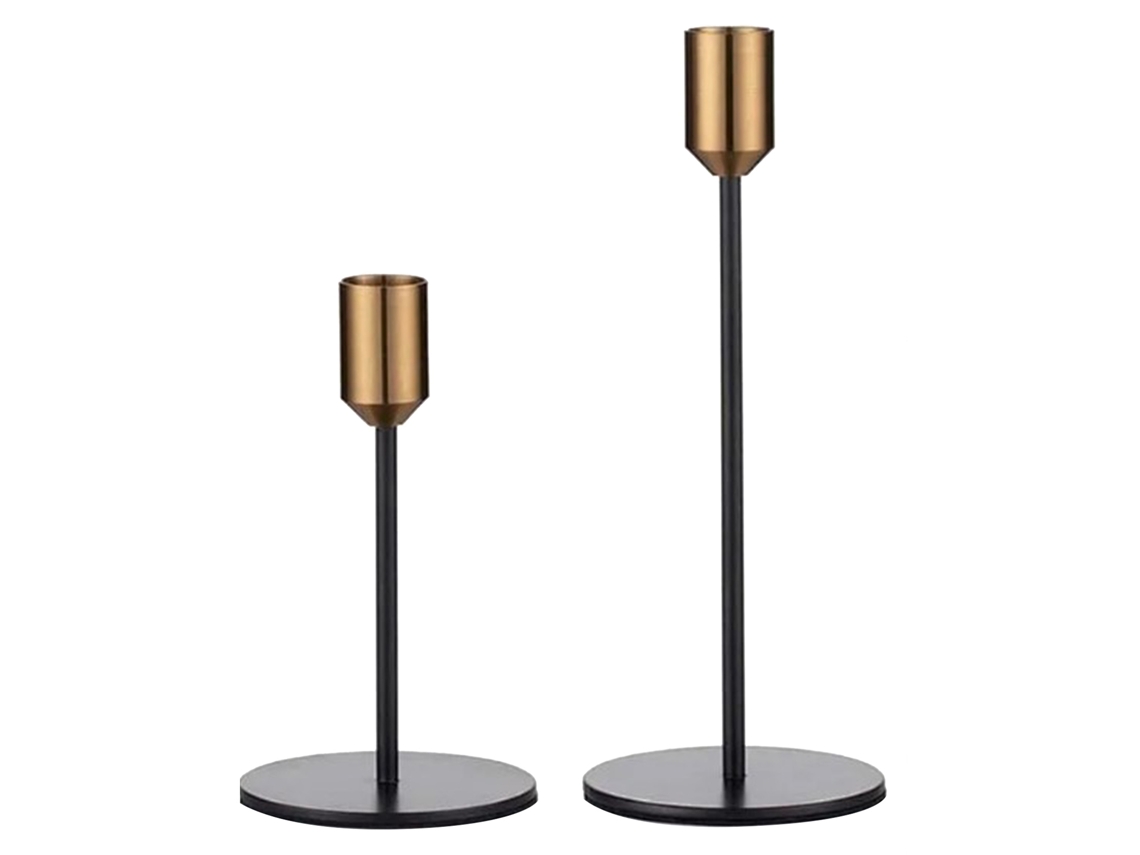 Juego de 2 portavelas de metal, diseño moderno y sencillo, negro antiguo, para el hogar y bodas.
