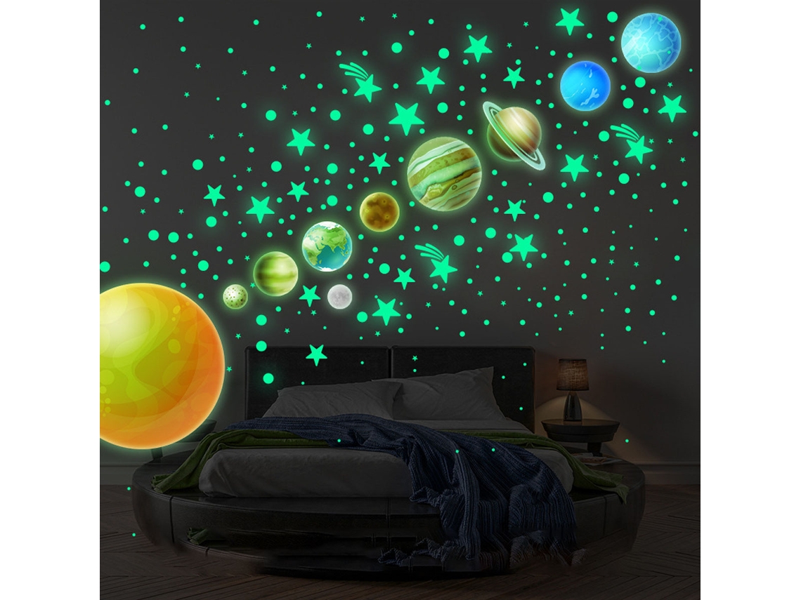 Pack de 435 Pegatinas Luminosas, Pegatinas de Pared con Sistema Solar y 9 Planetas, Pegatinas para Habitaciones Infantiles y Estrellas Luminosas