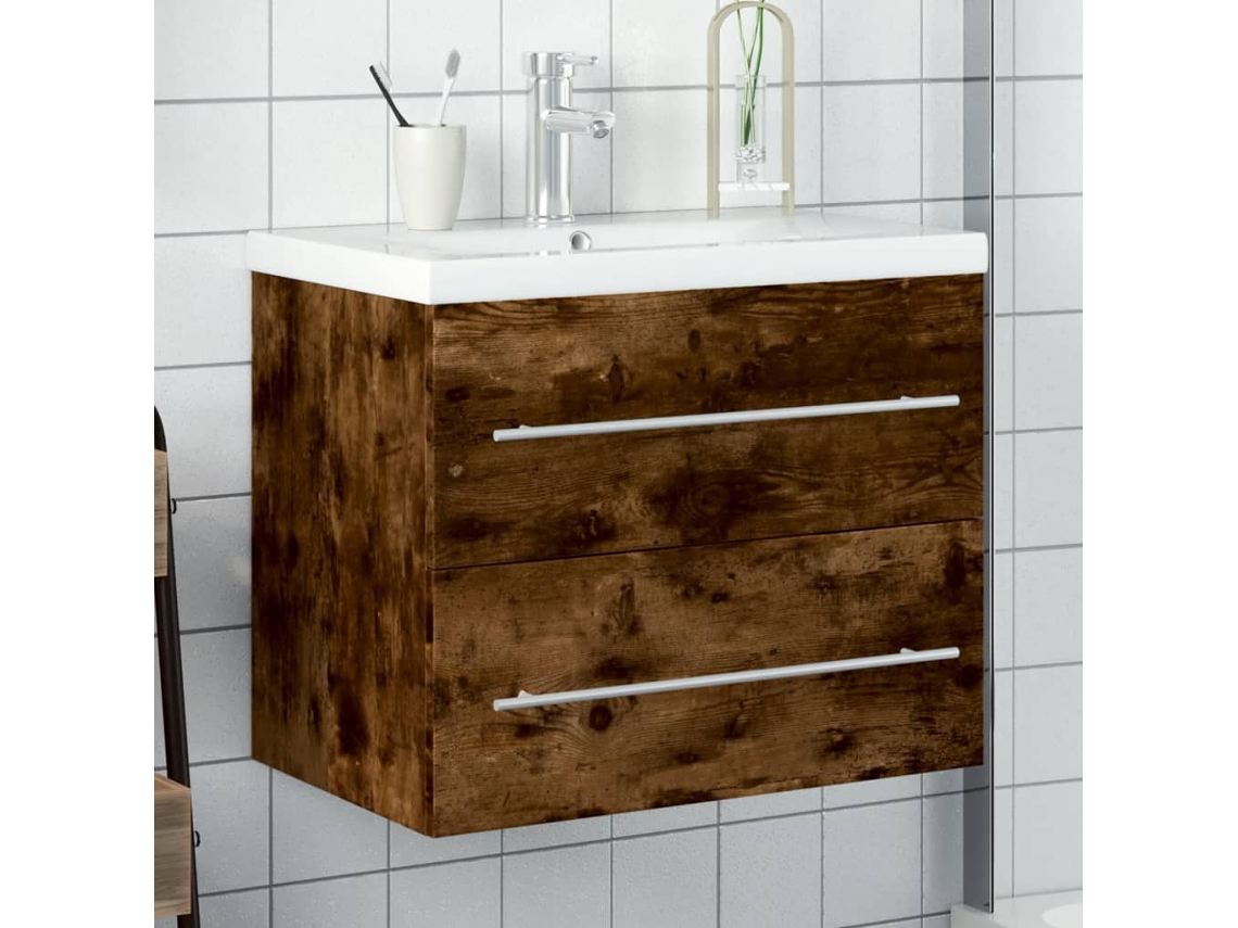 Mueble de baño con lavabo empotrado en roble ahumado Wsd66434 Lovely Home
