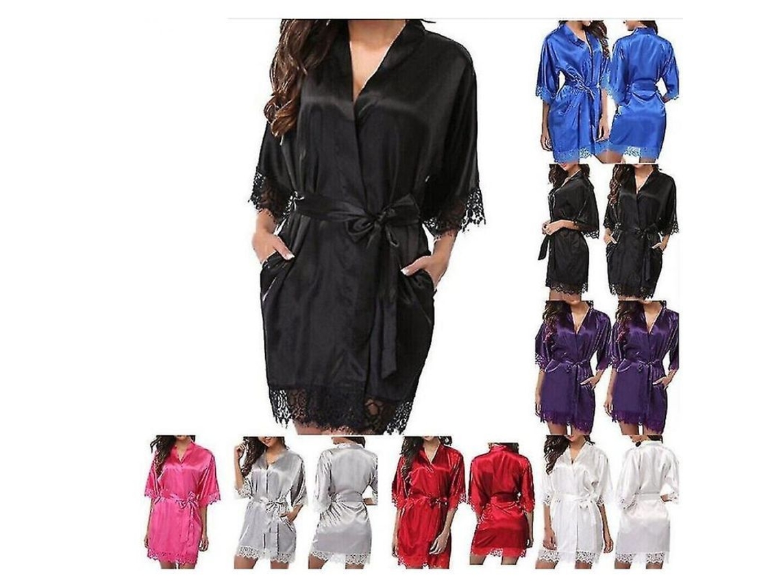 Bata De Satén Nupcial, Kimono, Pijama, Sexy, A La Moda, Tallas S-xxl