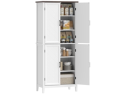 Aparador de Cozinha 6 Níveis Armário 4 Portas Espinha de Peixe Prateleiras 76x40x178,5cm Branco ZENCORE SERVICES