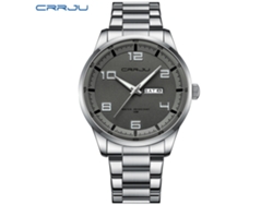 Relógio De Pulso Masculino (cinza) Com Calendário Duplo, À Prova D'água, Pulseira De Aço Inoxidável, Estilo Executivo, Formato Redondo.