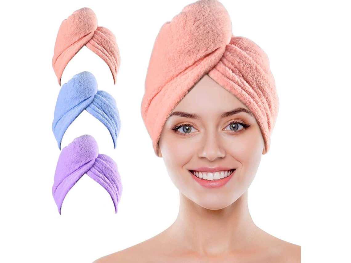 Toalla turbante para secar el cabello (3 piezas), microfibra absorbente, secado rápido, con cierre a presión